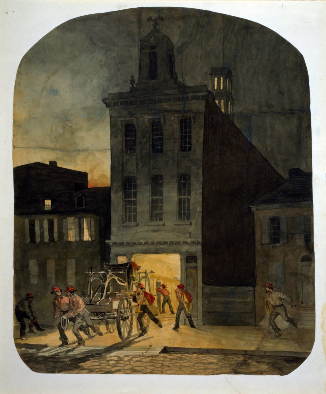 Philadelphia Fire Brigade Leaves the Barracks to Go to the Scene of a Fire (Watercolour by James Fuller Queen, 1857) by James Fuller Queen