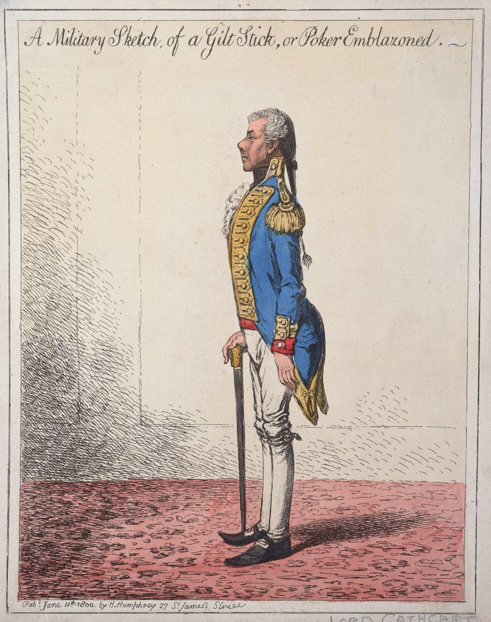 A Military Sketch of a Gilt Stick, or a Poker Emblazoned, published by Hannah Humphrey in 1800 by James Gillray