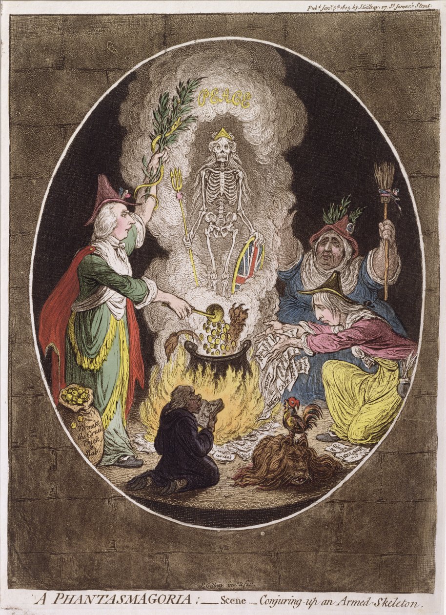 A Phantasmagoria; Scene - Conjuring-Up an Armed Skeleton by James Gillray