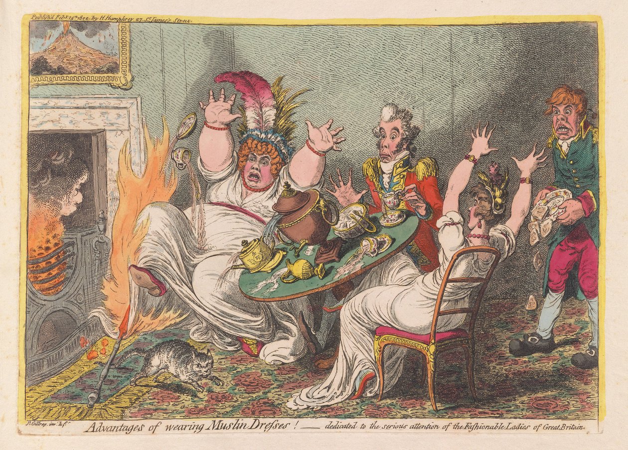 Advantages of Wearing Muslin Dresses!, pub. 1802 by James Gillray