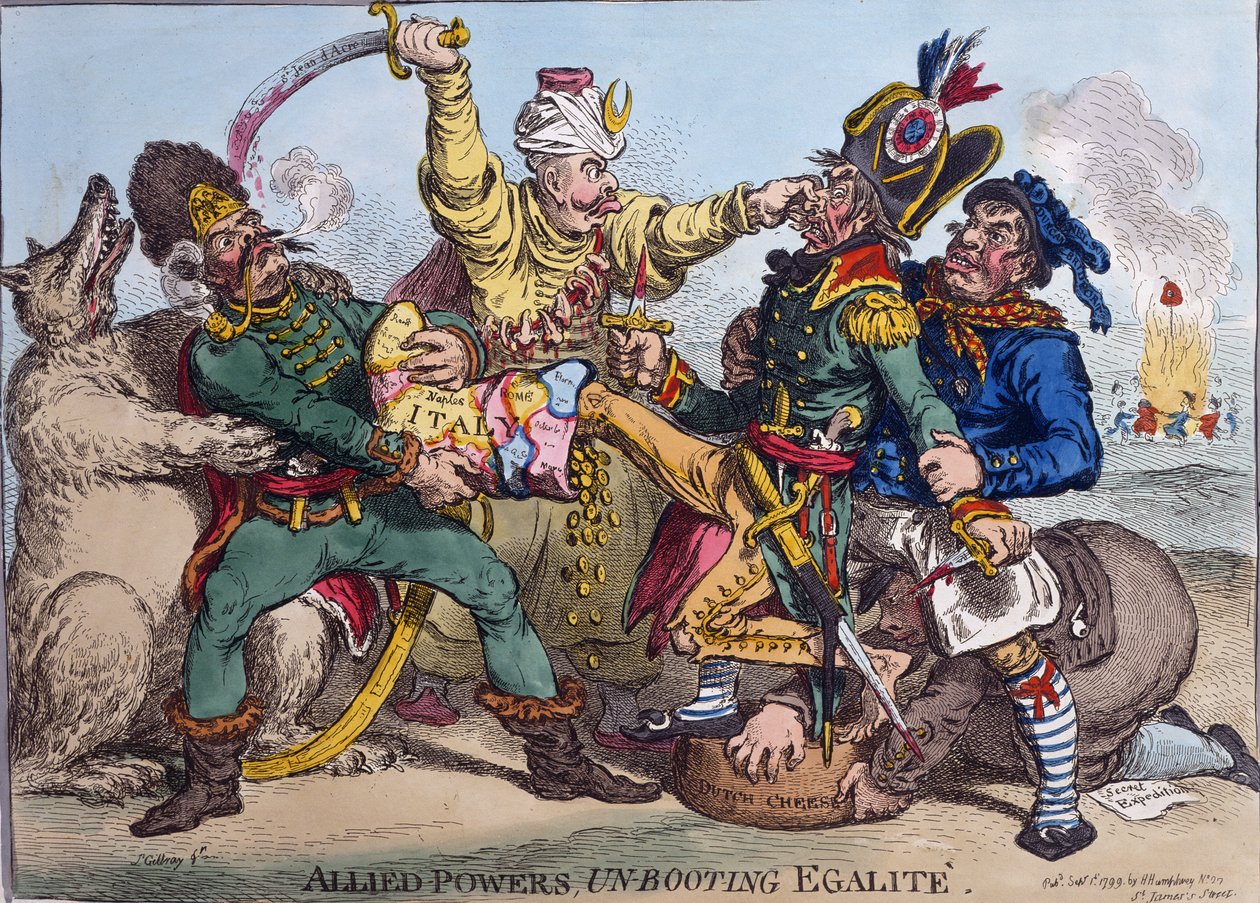 Allied Powers Un-Booting Egalite by James Gillray