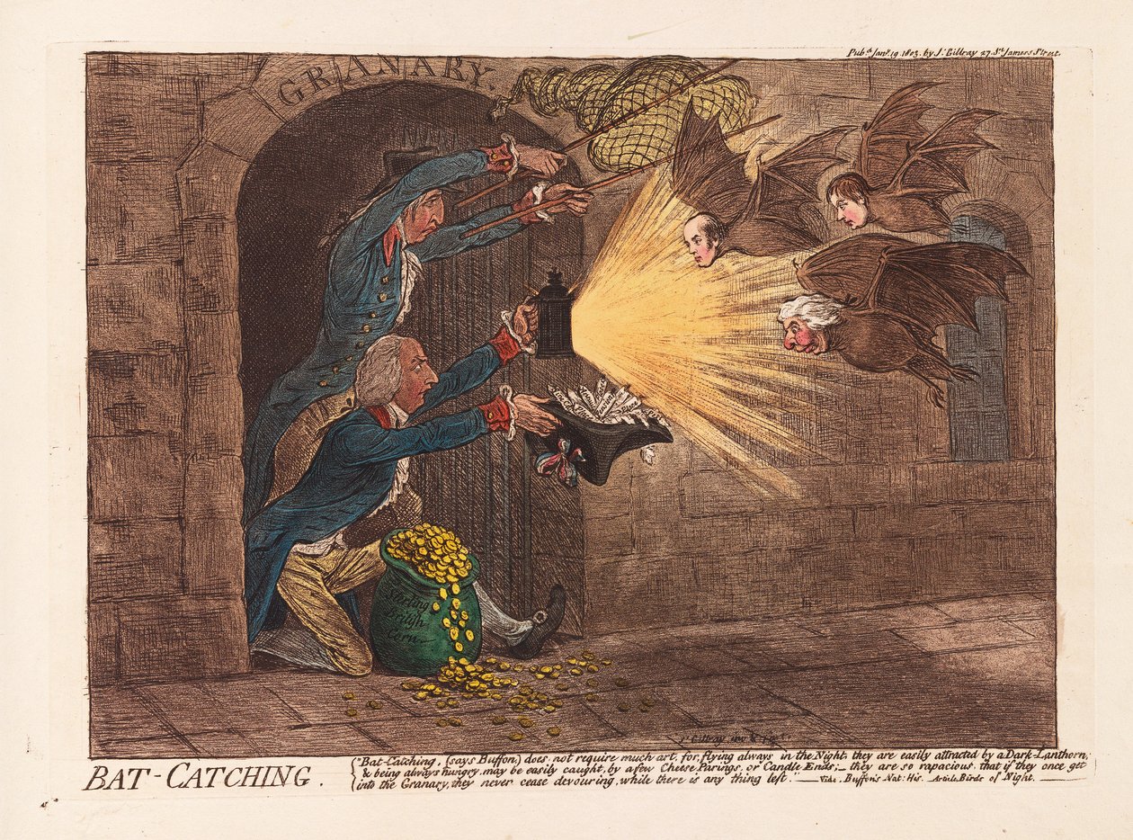 Bat Catching, pub. 1803 by James Gillray