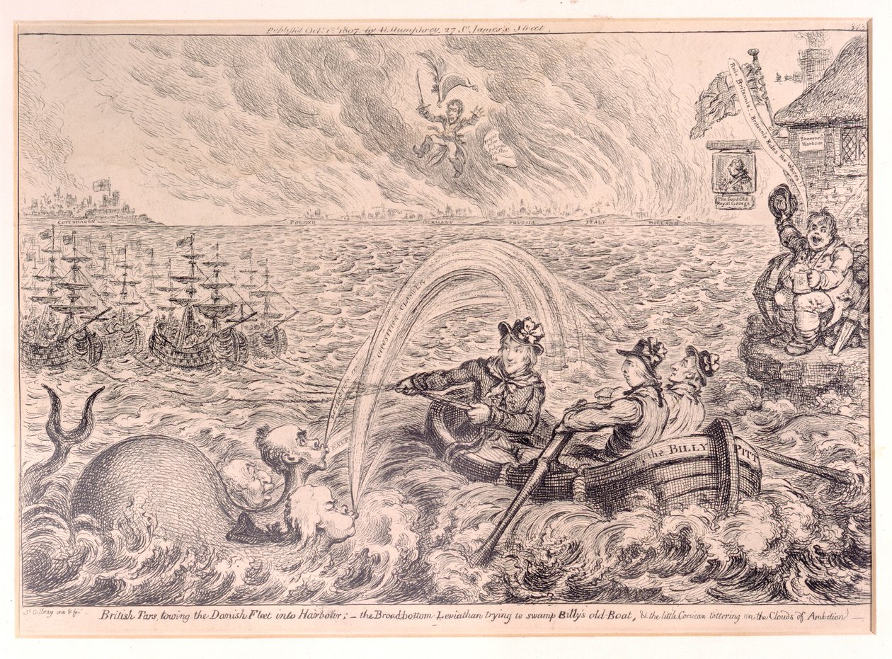 British Tars Towing the Danish Fleet into Harbour, 1807 by James Gillray