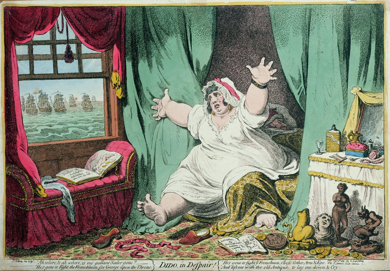 Dido in Despair, published by Hannah Humphrey by James Gillray