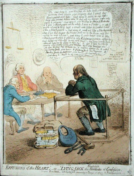 Effusions of the Heart, or Lying Jack the Blacksmith at Confession, published by Hannah Humphrey in 1795 for the Philanthropic Society by James Gillray