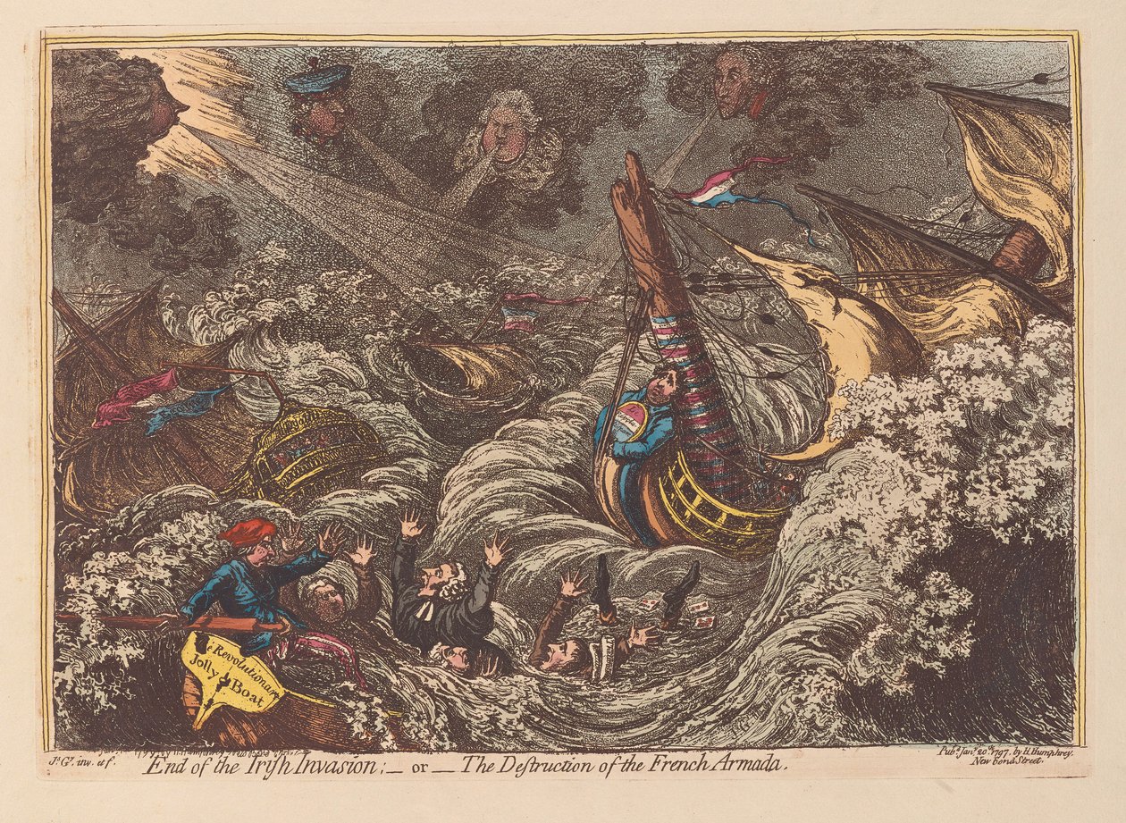 End of the Irish Invasion or The Destruction of the French Armada by James Gillray