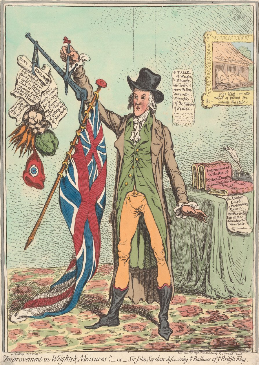 Improvement in Weights and Measures - or - Sir John Seeclear Discovering the Balance of the Flag (from: Caricature, vol. 1) by James Gillray