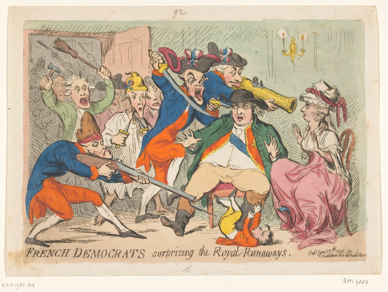 Louis XVI and Marie Antoinette Caught During Their Flight, 1791 (French Democrats Surprising the Royal Runaways) by James Gillray
