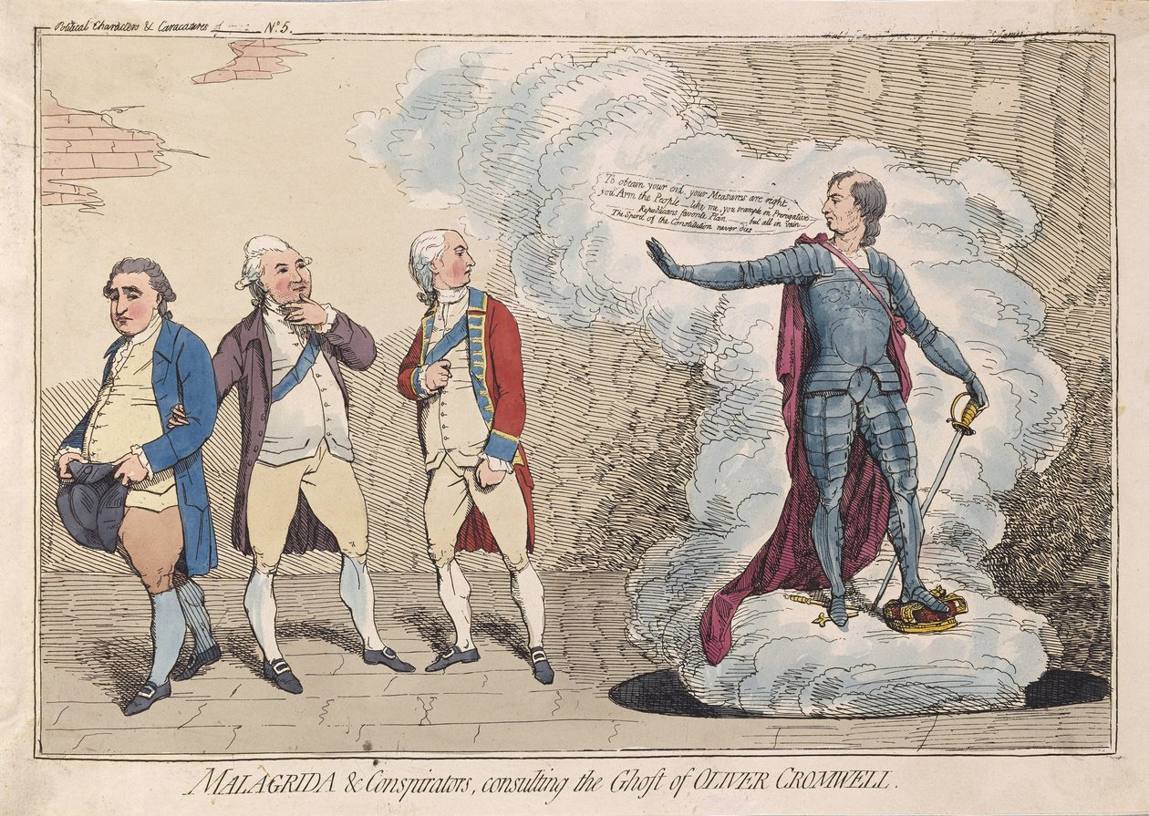 Malagrida & Conspirators, consulting the Ghost of Oliver Cromwell by James Gillray