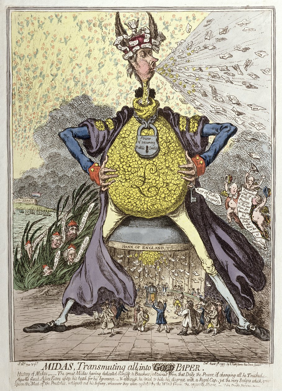 Midas Transmuting all into Gold Paper, published by Hannah Humphrey in 1797 by James Gillray