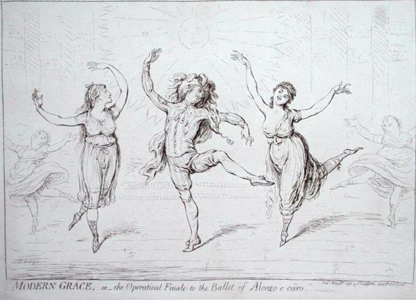 Modern Grace, or the Operatical Finale to the Ballet of Alonzo e caro, published by Hannah Humphrey in 1796 by James Gillray