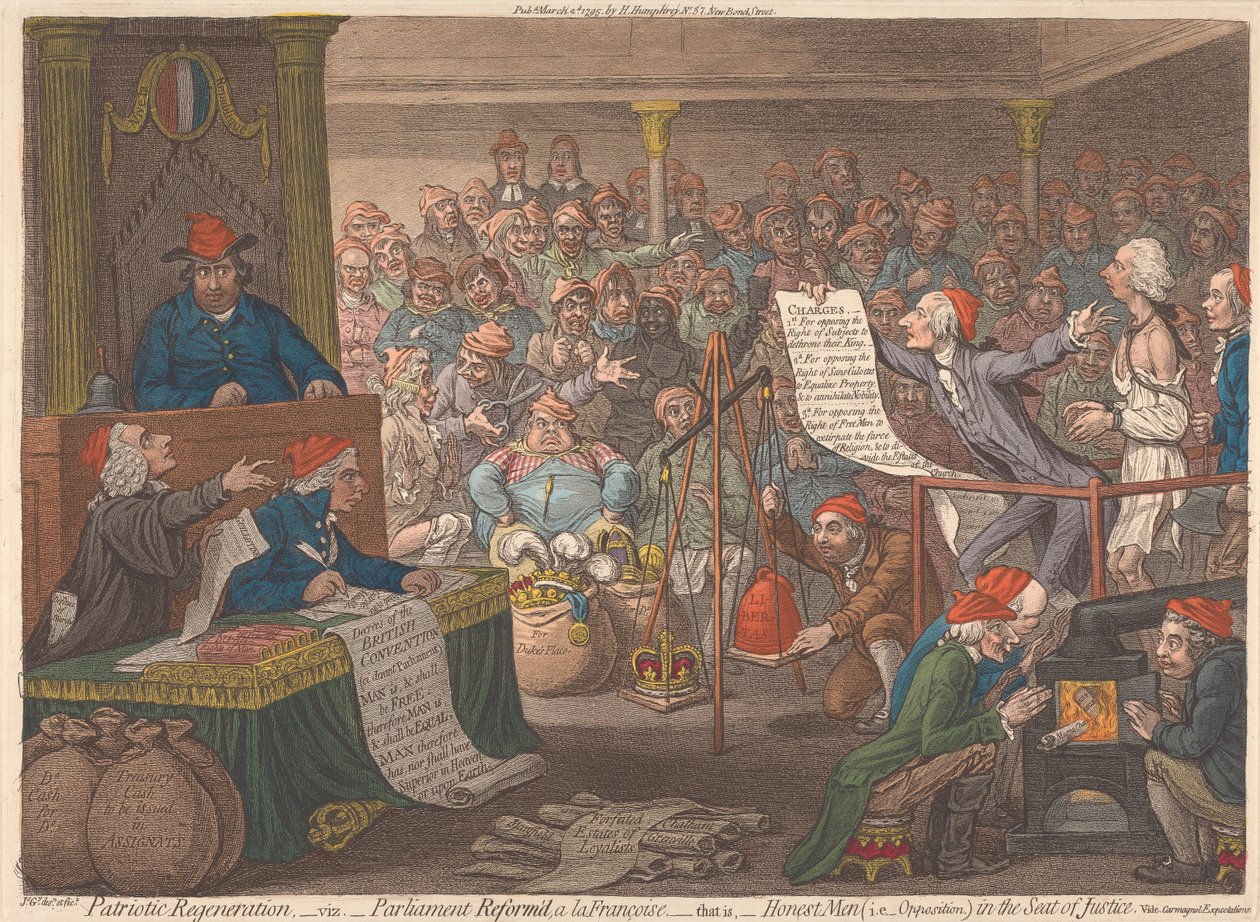 Patriotic Regeneration, - Viz - Parliament Refounded a la Francoise, - that is, - Honest Men (i.e. Opposition) in the Seat of Justice. Vide, Carmaguol Expectations by James Gillray