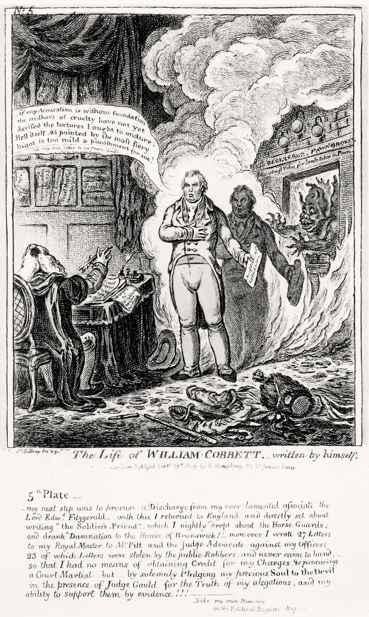 Plate 5, from The Life of William Cobbett, written by himself, pub. by H. Humphrey by James Gillray