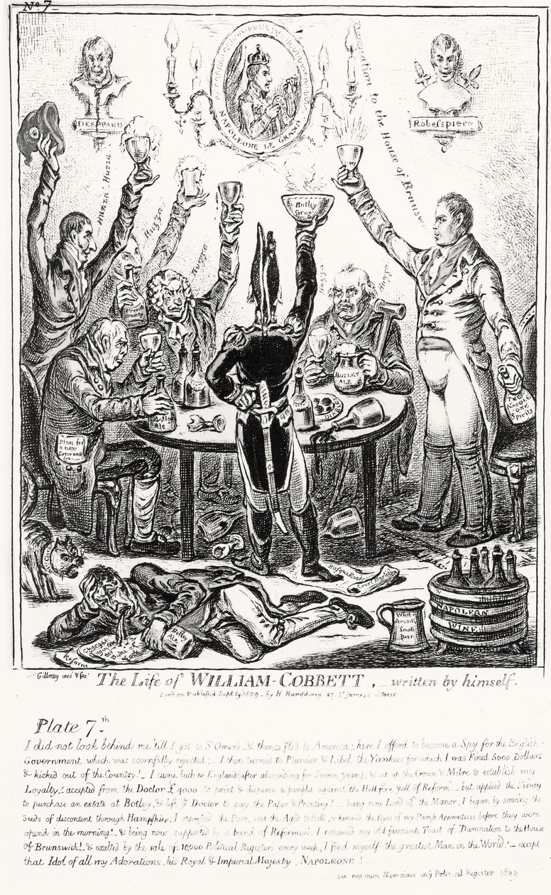 Plate 7, from The Life of William Cobbett, written by himself, pub. by H. Humphrey by James Gillray