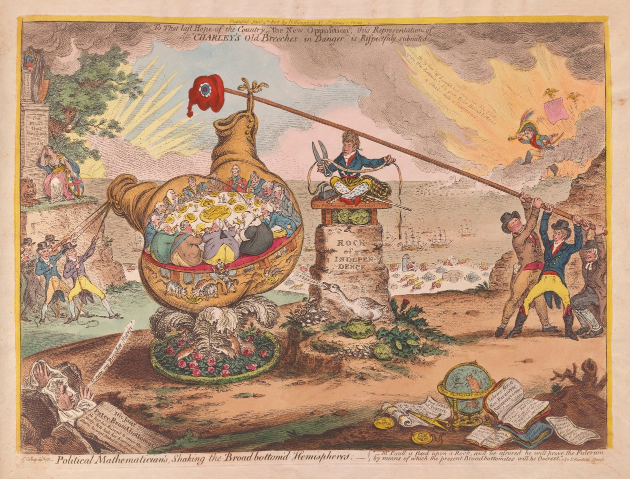 Political Mathematicians Shaking the Board bottomed Hemispheres, pub. 1807 by James Gillray