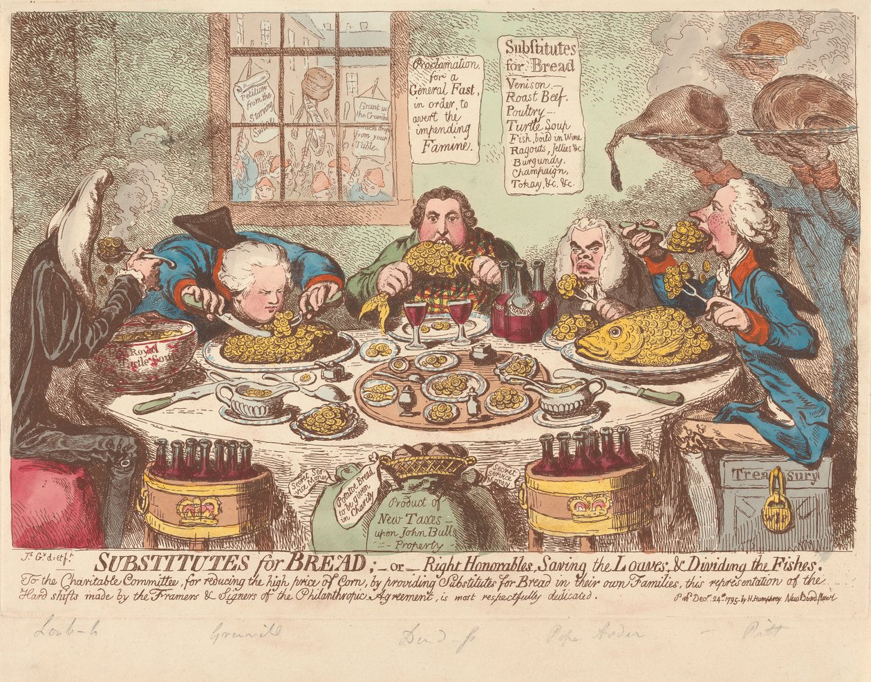 Substitutes for Bread; or Right Honorables, Saving the Loaves and Dividing the Fishes by James Gillray