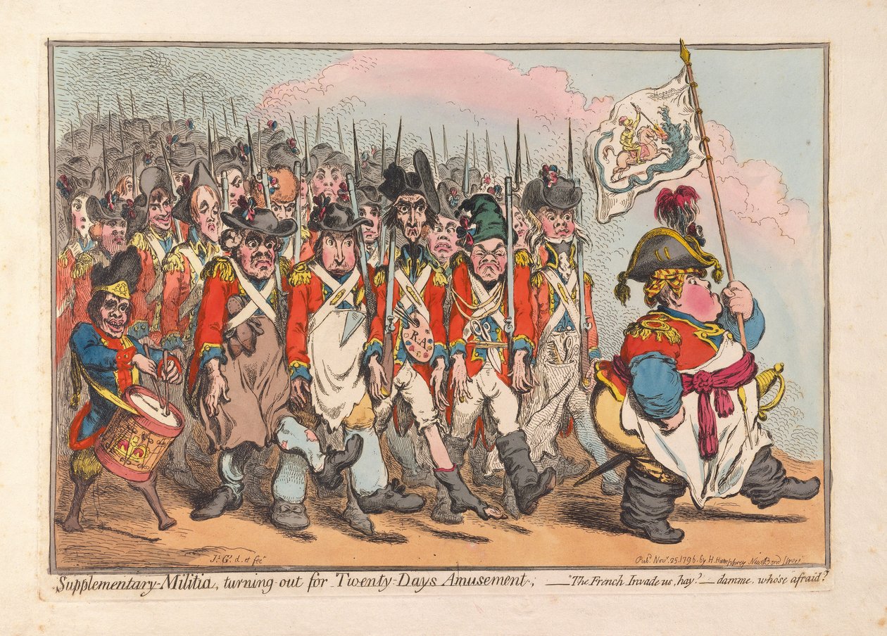 Supplementary Militia, turning out for Twenty Days Amusement, pub. 1796 by James Gillray