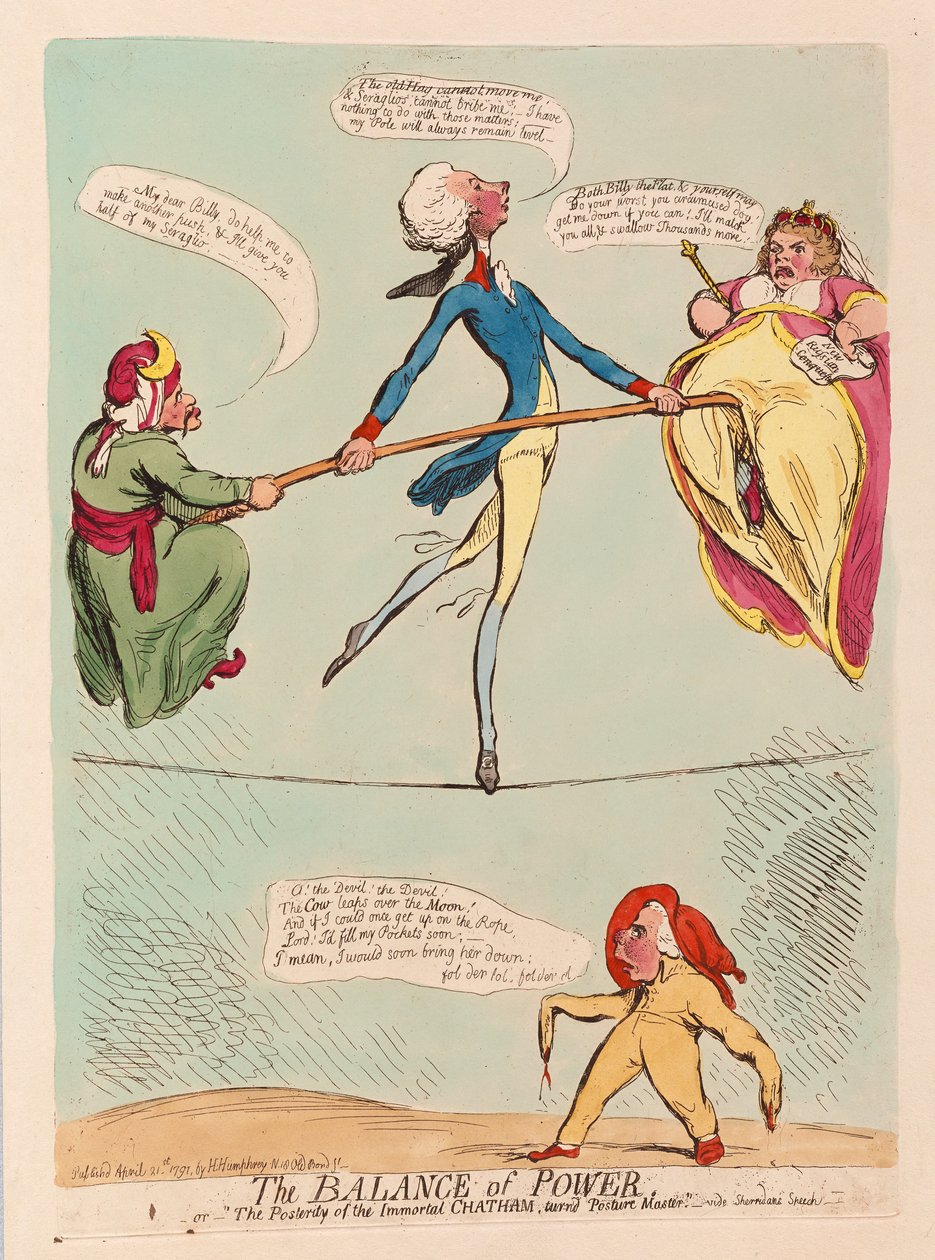 The Balance of Power or The Posterity of the Immortal Chatham, turns Posture Master by James Gillray