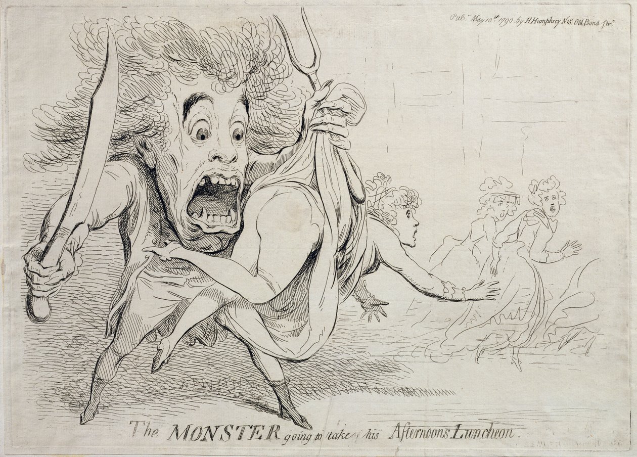 The Monster Going to Take His Afternoon Luncheon, published by Hannah Humphrey in 1790 by James Gillray