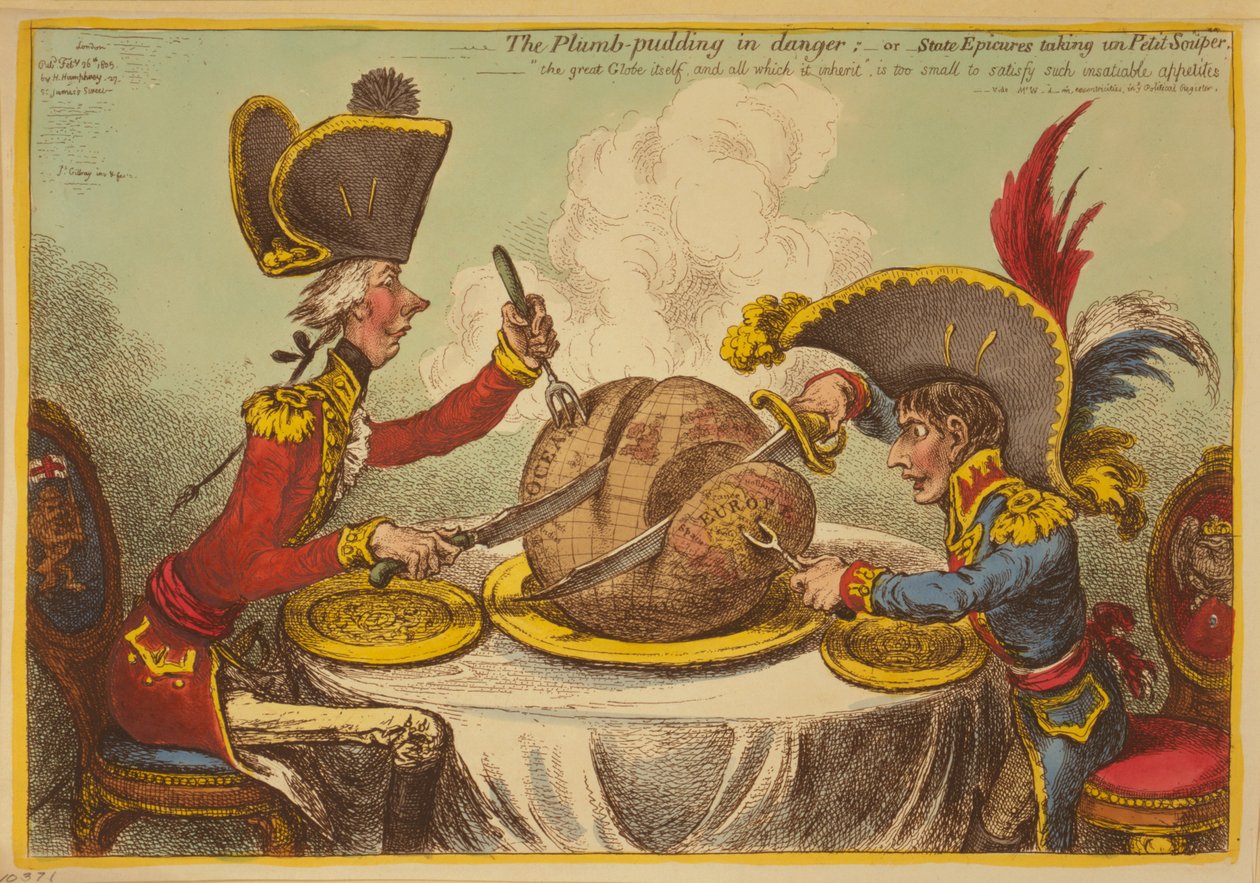 The Plum Pudding in Danger or State Epicures taking un Petit Souper by James Gillray