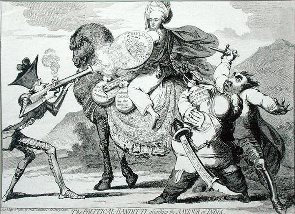 The Political Banditti Assailing the Saviour of India by James Gillray
