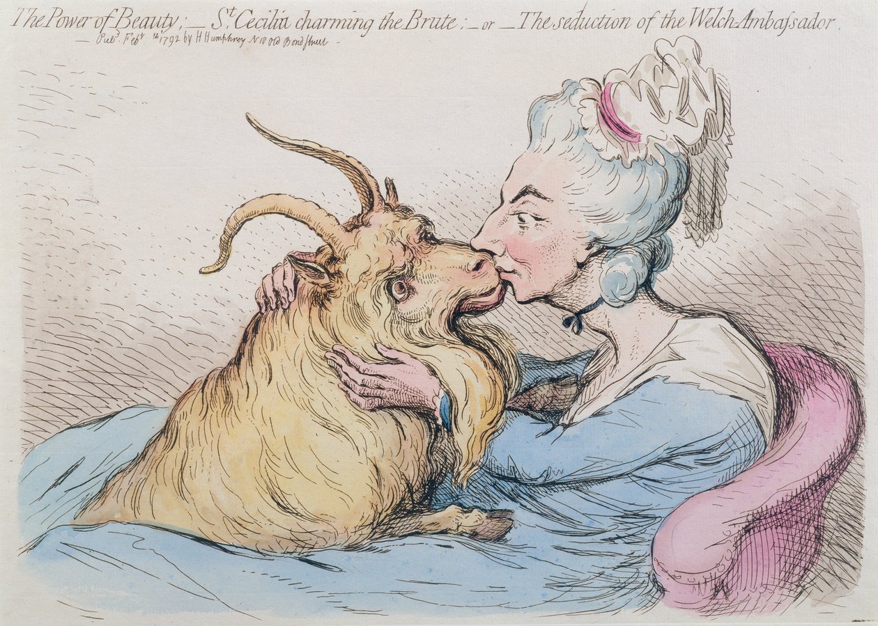 The Power of Beauty: St. Cecilia Charming the Brute, or The Seduction of the Welsh Ambassador, Published by Hannah Humphrey in 1792 by James Gillray
