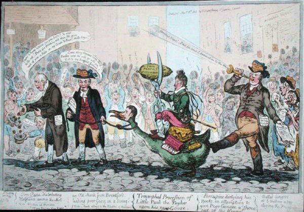 The Triumphal Procession of Little Paul the Taylor upon His New Goose, published in 1806 by James Gillray