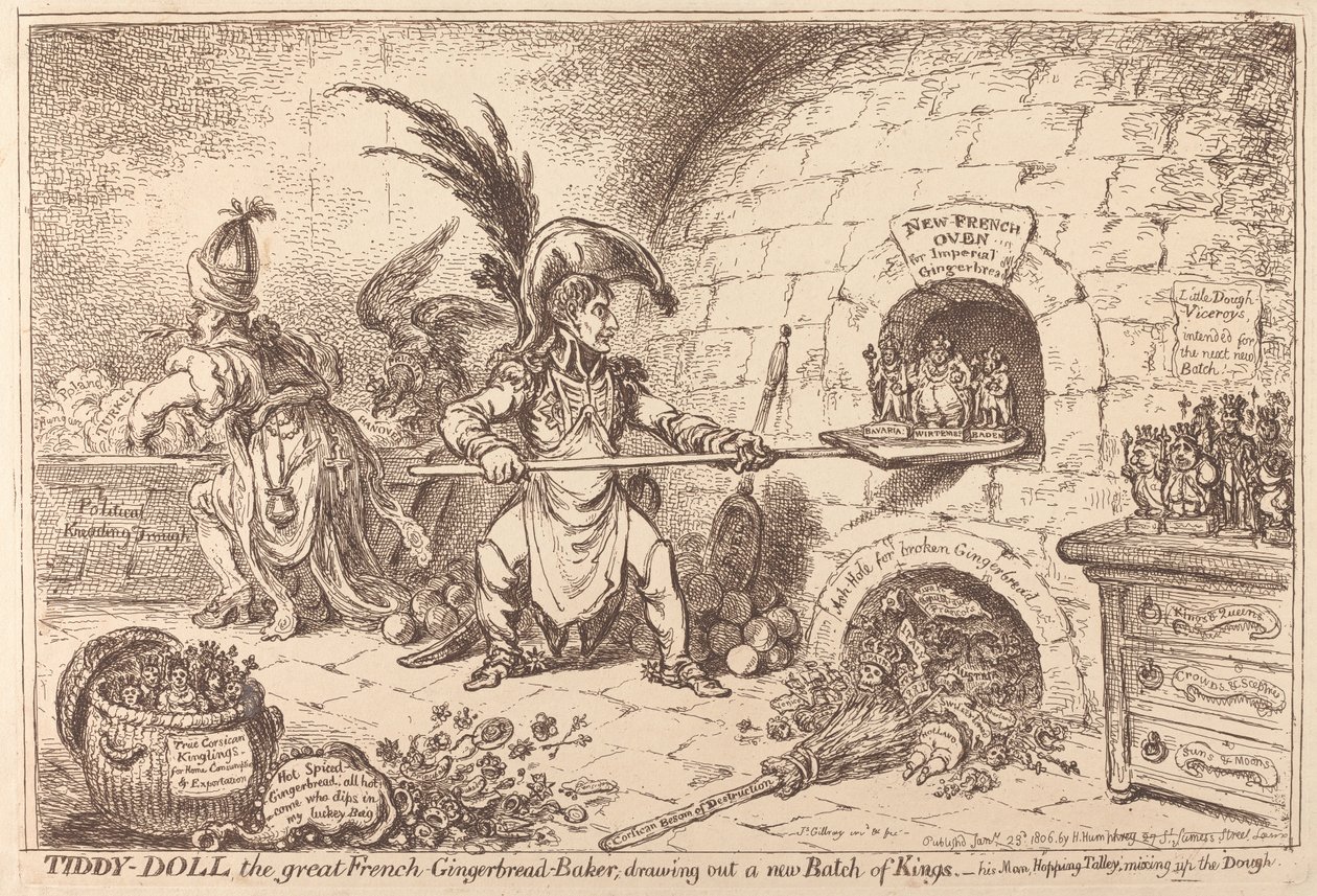 Tiddy-Doll, the Great Gingerbread Baker, Drawing Out a New Batch of Kings by James Gillray