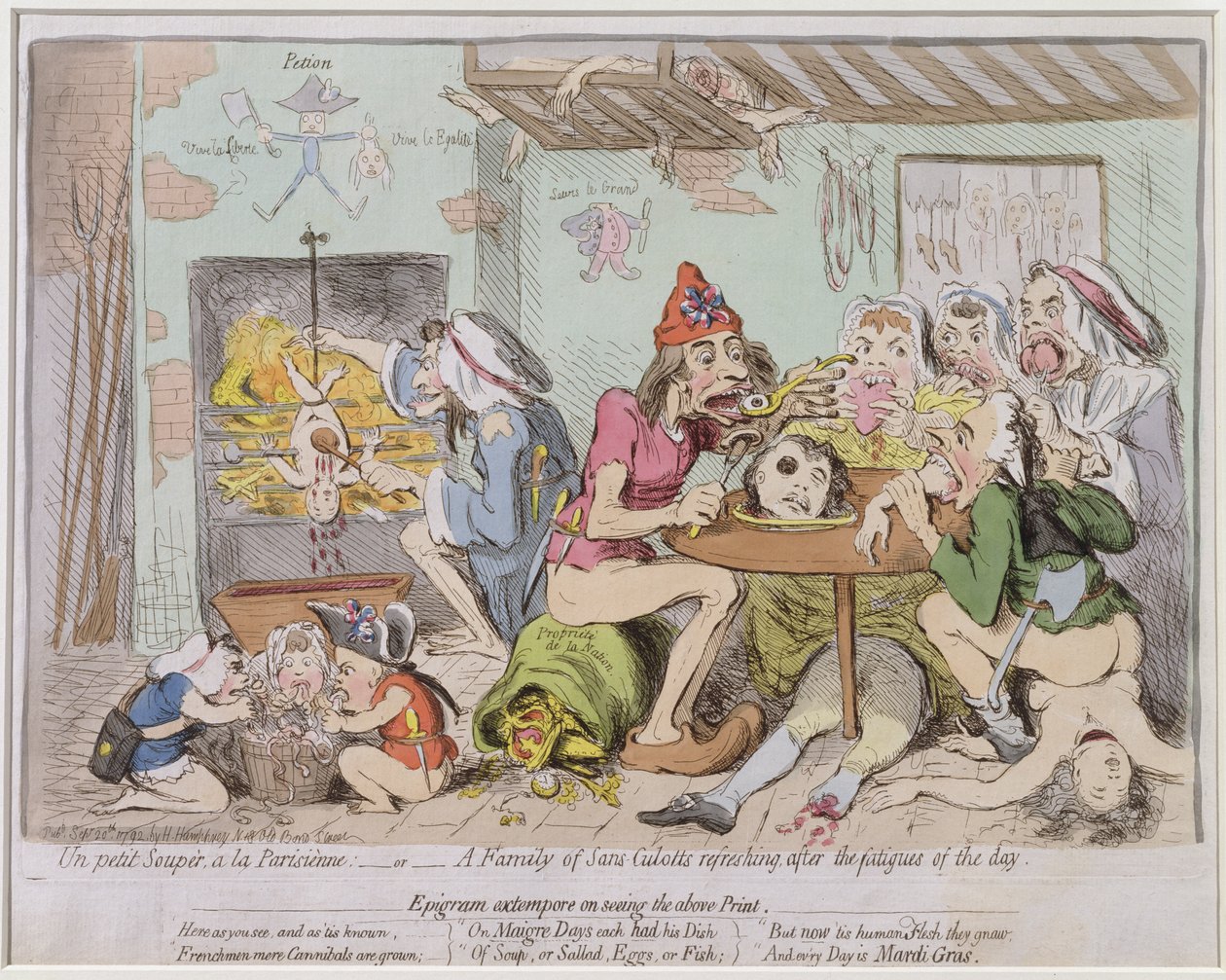 A Little Supper in Parisian Style, or A Family of Sans-Culottes Refreshing after the Fatigues of the Day, published by Hannah Humphrey in 1792 by James Gillray