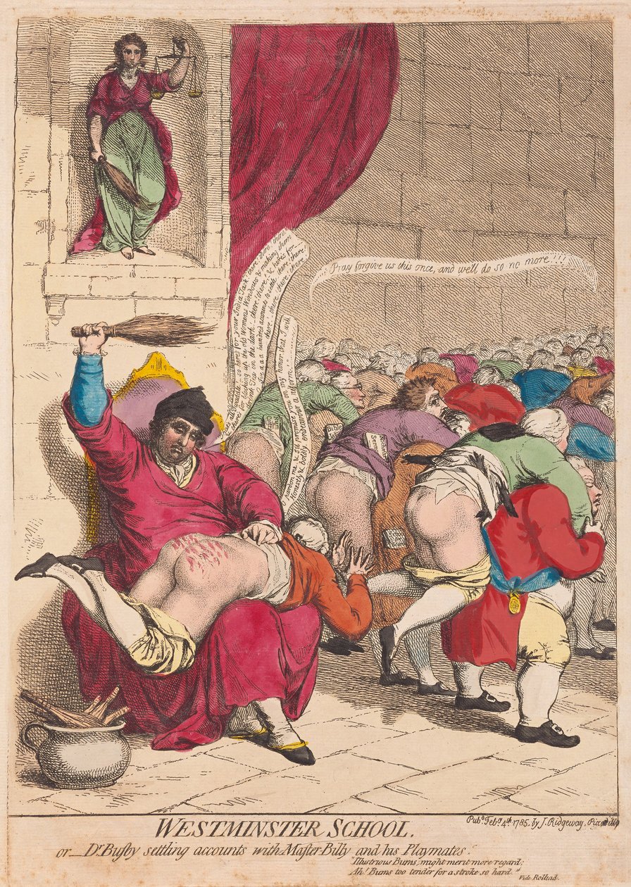 Westminster School or Dr Busby settling accounts with Master Billy and his Playmates, pub. 1785 by James Gillray
