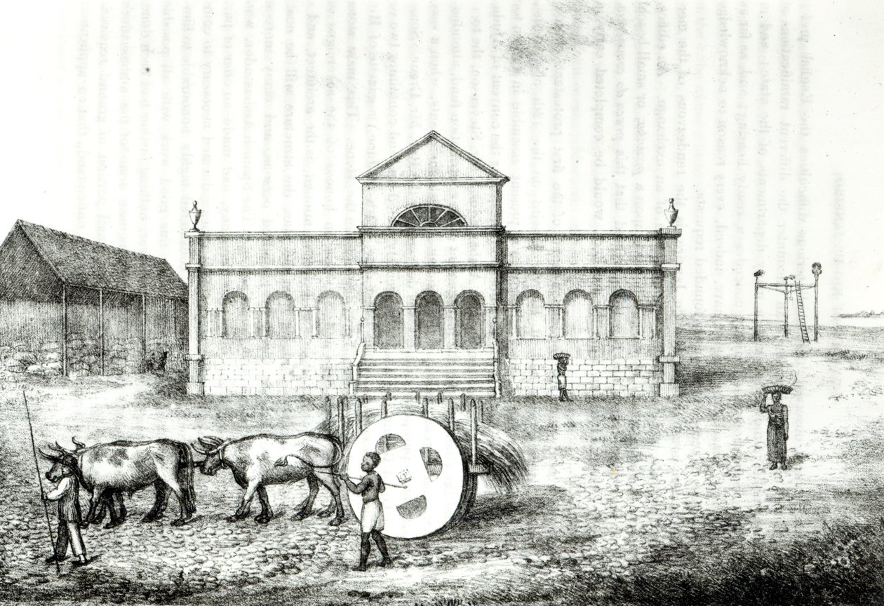 The Rio Exchange, a Public Trapiche, a Grass Wagon and the Gallows, illustration from 