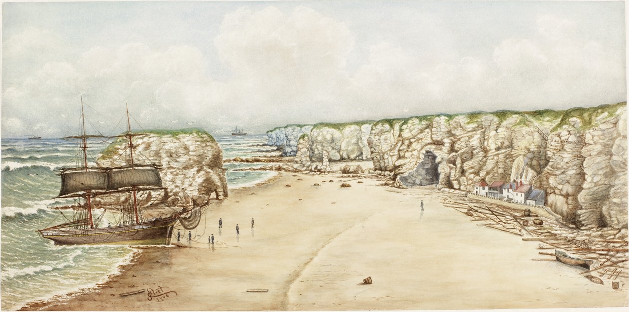 Brig aground at Marsden Rock by James Henry Cleet