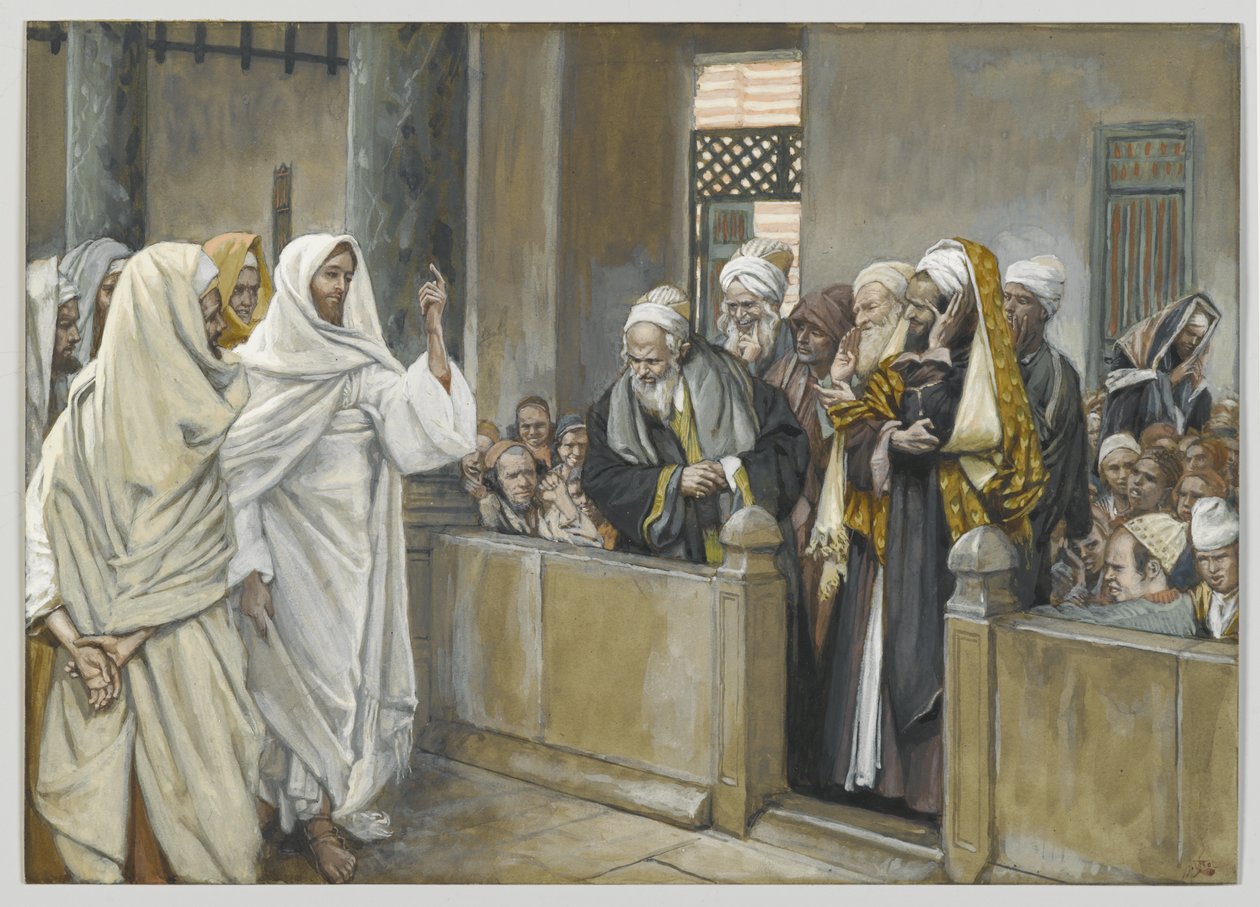 The Chief Priests Ask Jesus by What Right Does He Act in This Way, illustration from The Life of Our Lord Jesus Christ by James Jacques Joseph Tissot