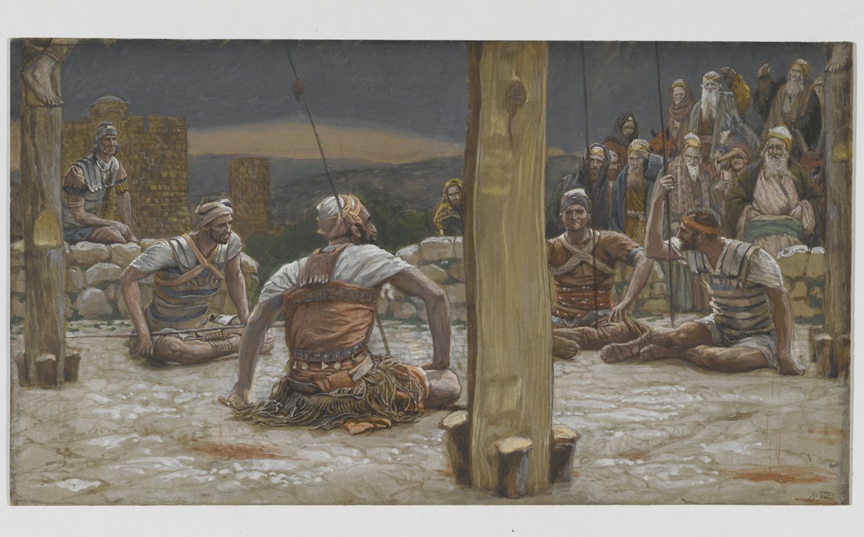 The Four Guards Sat Down and Watched Him, illustration from The Life of Our Lord Jesus Christ by James Jacques Joseph Tissot