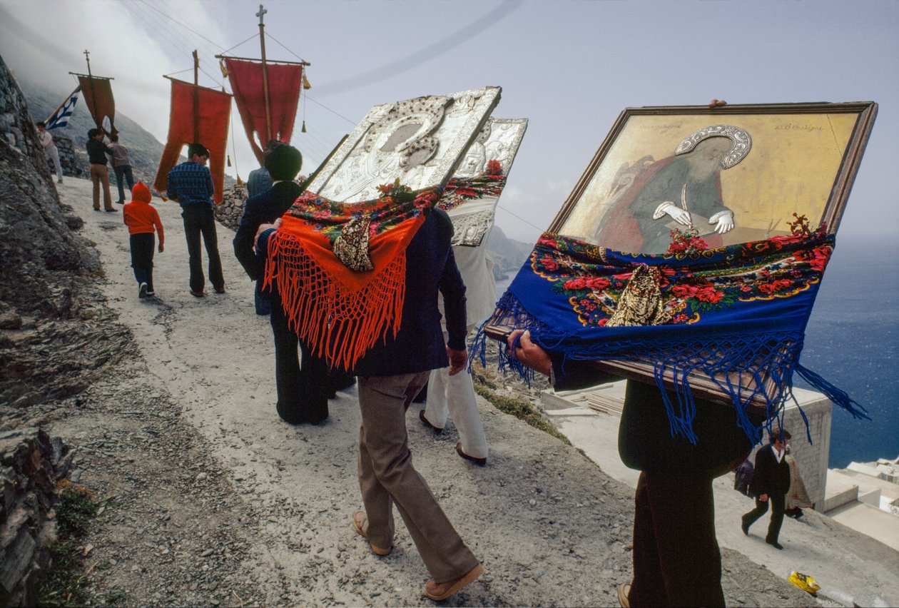 Icons are Processed from the Main Orthodox Church to the Cemetery, Olimbos, Karapti by James L Stanfield