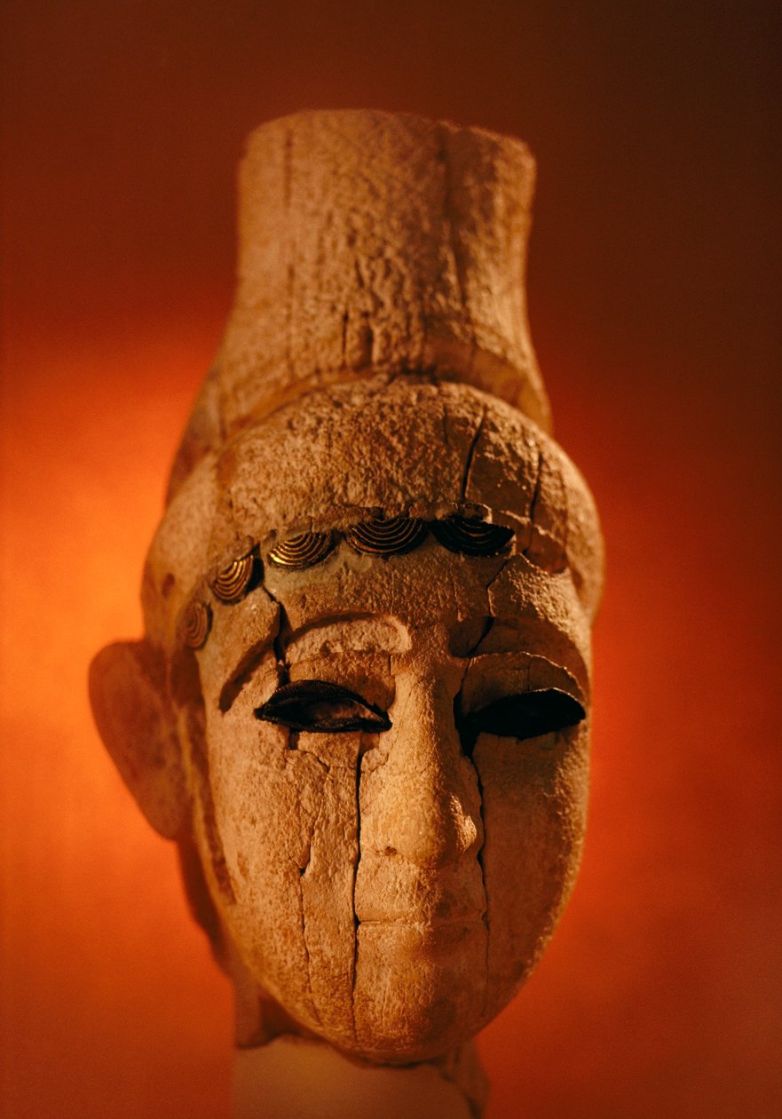 This Ugaritic sculpture portrait head but gender and class remain unknown. Damascus, Syria. by James L Stanfield