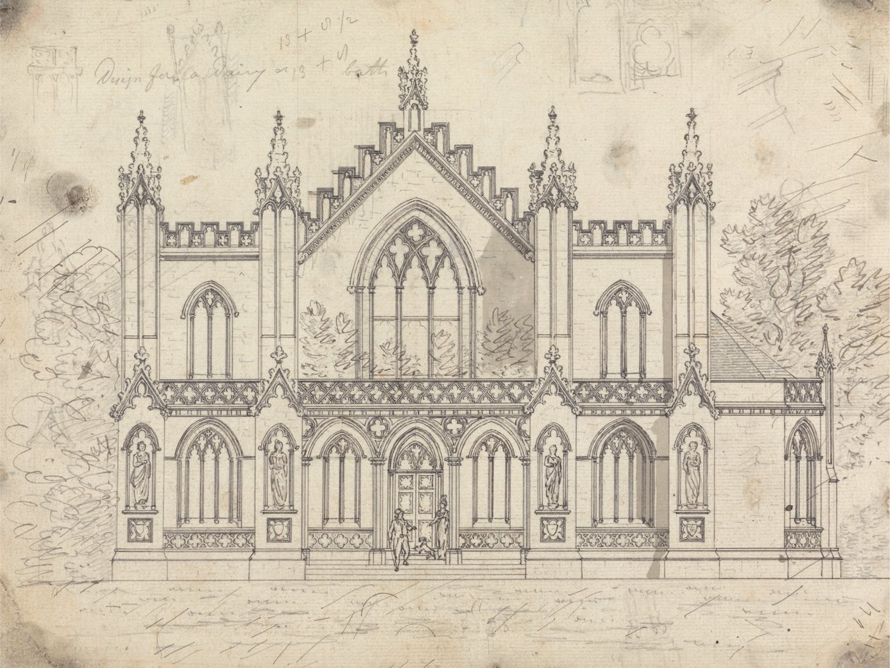 Preparatory drawing for Design 14, Plate 11 for A Collection of Designs for Rural Retreats by James Malton