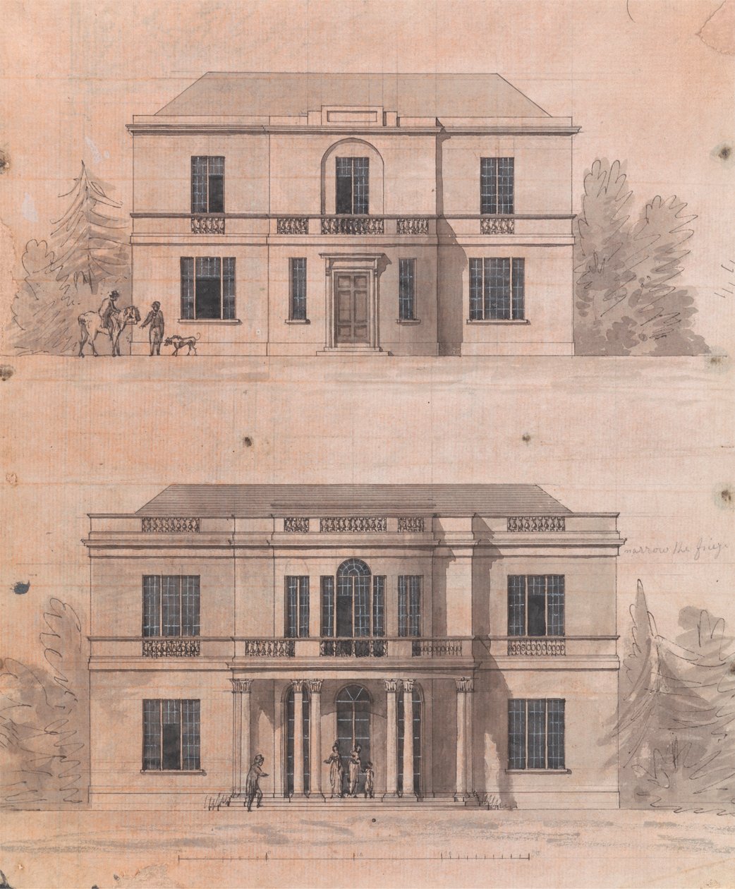 Preparatory drawing for Designs 7 and 8, Plate 5 of A Collection of Designs for Rural Retreats by James Malton