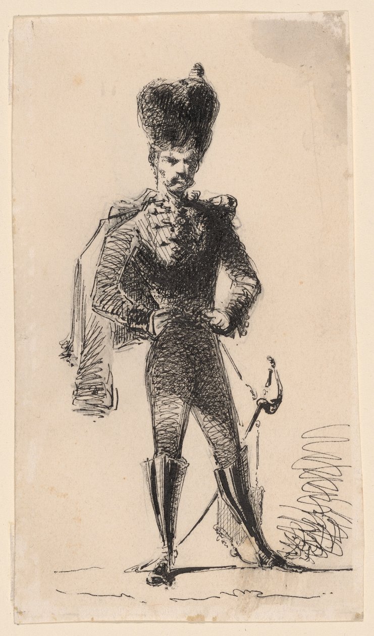 Hussar (recto) Man with a Top Hat and Bandaged Head (verso) by James Abbott McNeill Whistler