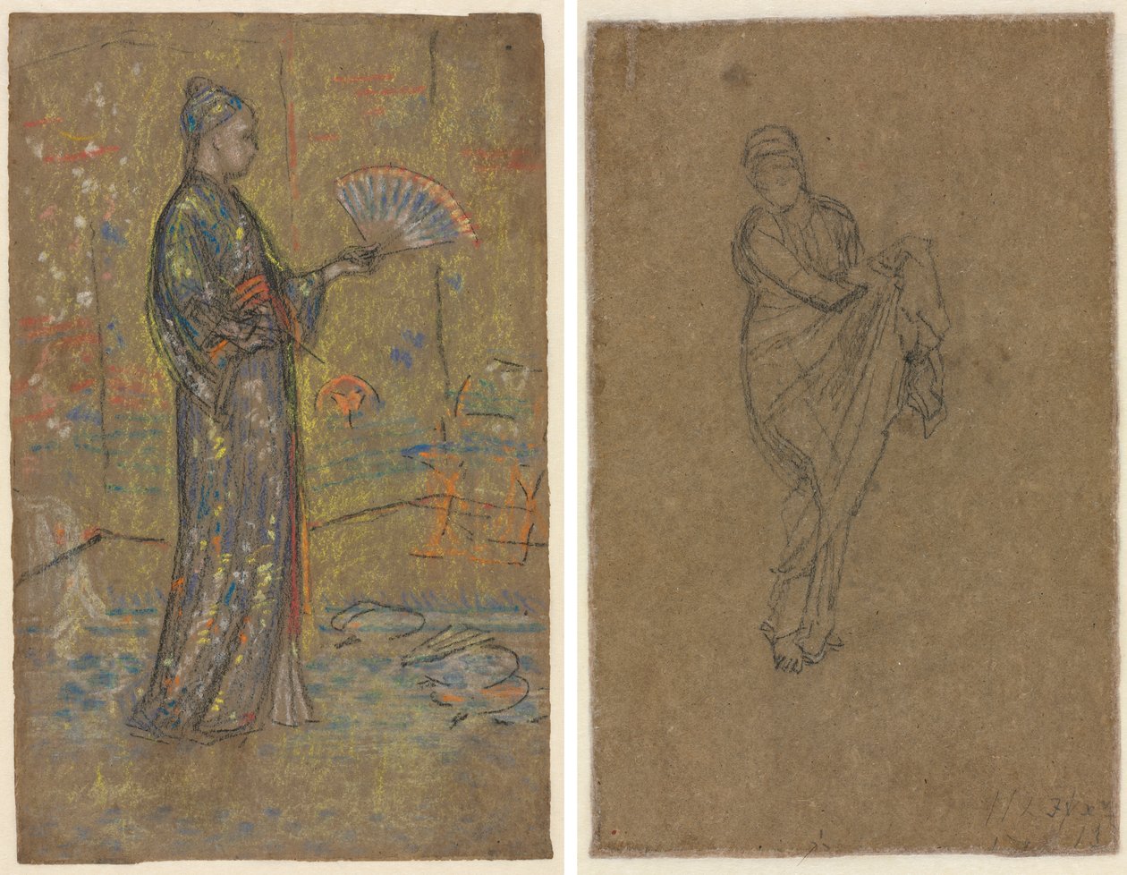 Japanese Woman Painting a Fan (recto); Standing Woman Holding Up Her Dress (verso) by James McNeill Whistler