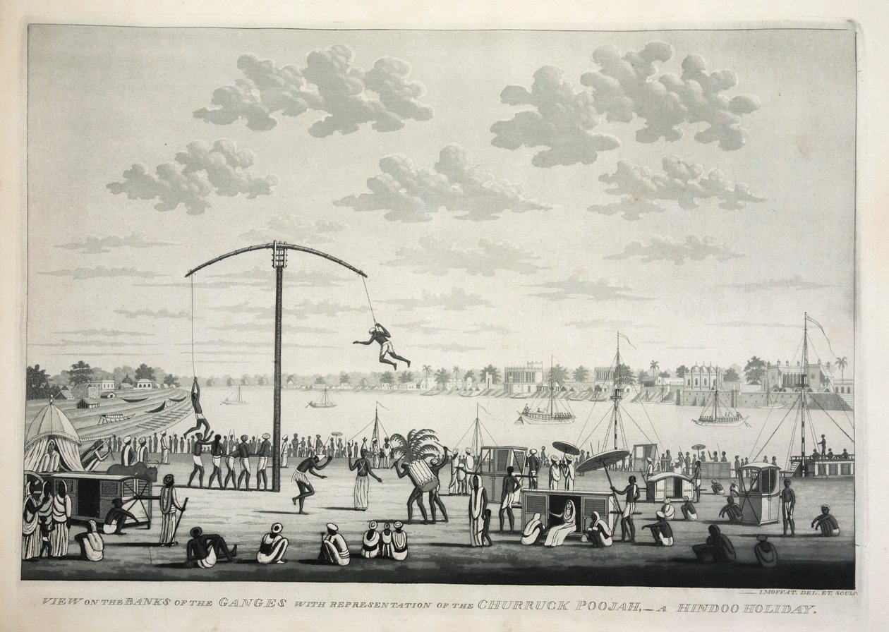 View on the Banks of the Ganges with representation of the Churruck Poojah by James Moffat