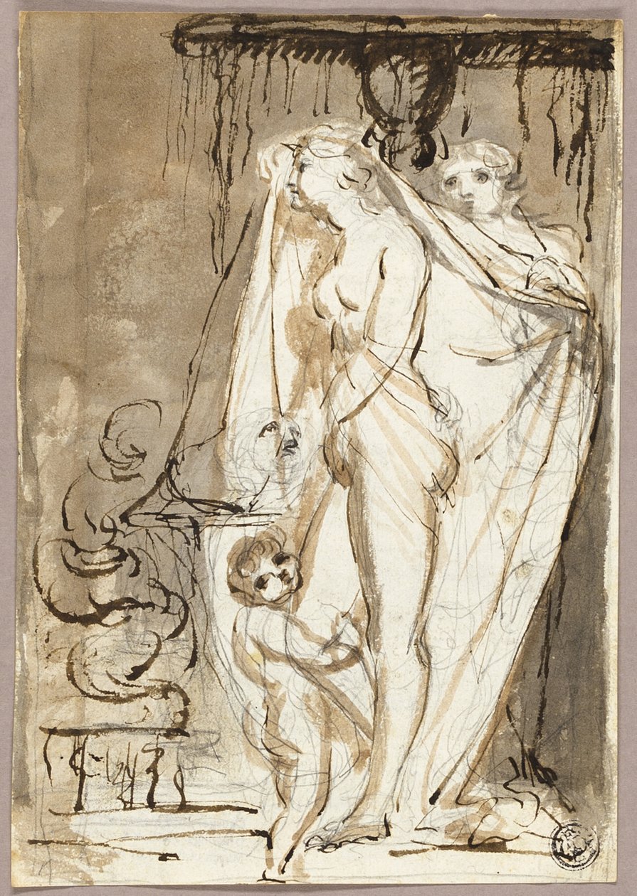 Sculptor Undraping Sculpture of a Nude Woman and Child by James Northcote