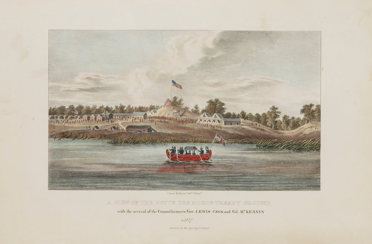 A View of the Butte Des Morts Treaty Ground; With the Arrival of the Commissioners Gov. Lewis Cass and Col. McKenny, from The Aboriginal Portfolio by James Otto Lewis
