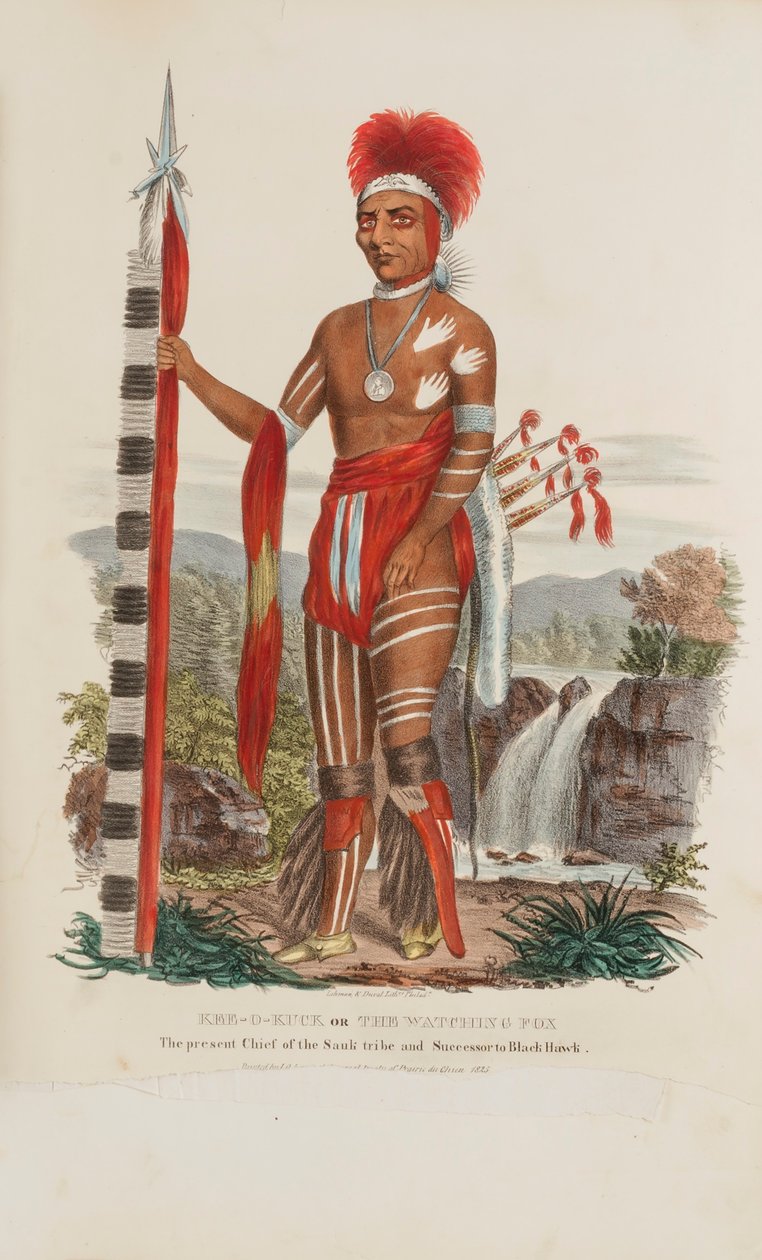 KEE-O-KUCK or The Watching Fox; The present Chief of the Sauli Tribe and the Successor to Black Hawk, from The Aboriginal Portfolio by James Otto Lewis
