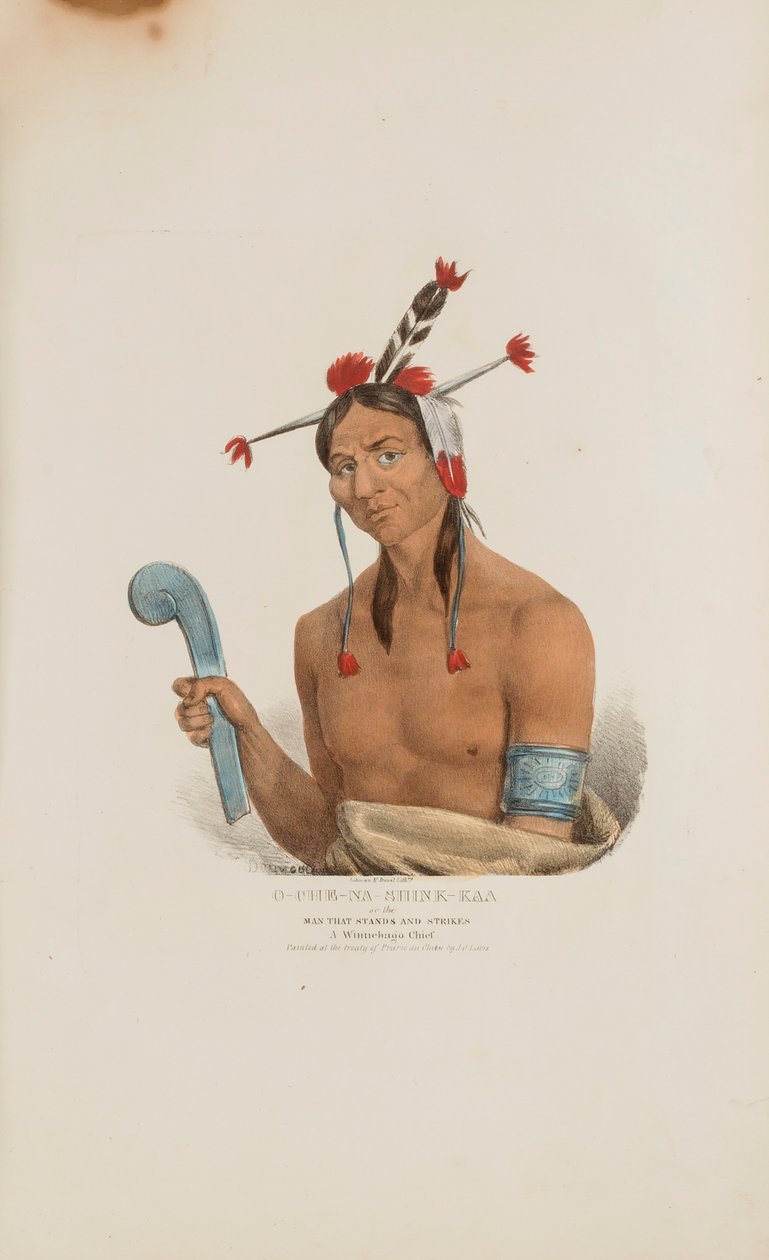 O-CHE-NA-SHINK-KAD or the Man that Stands and Strikes; A Winnebago Chief, from The Aboriginal Portfolio by James Otto Lewis