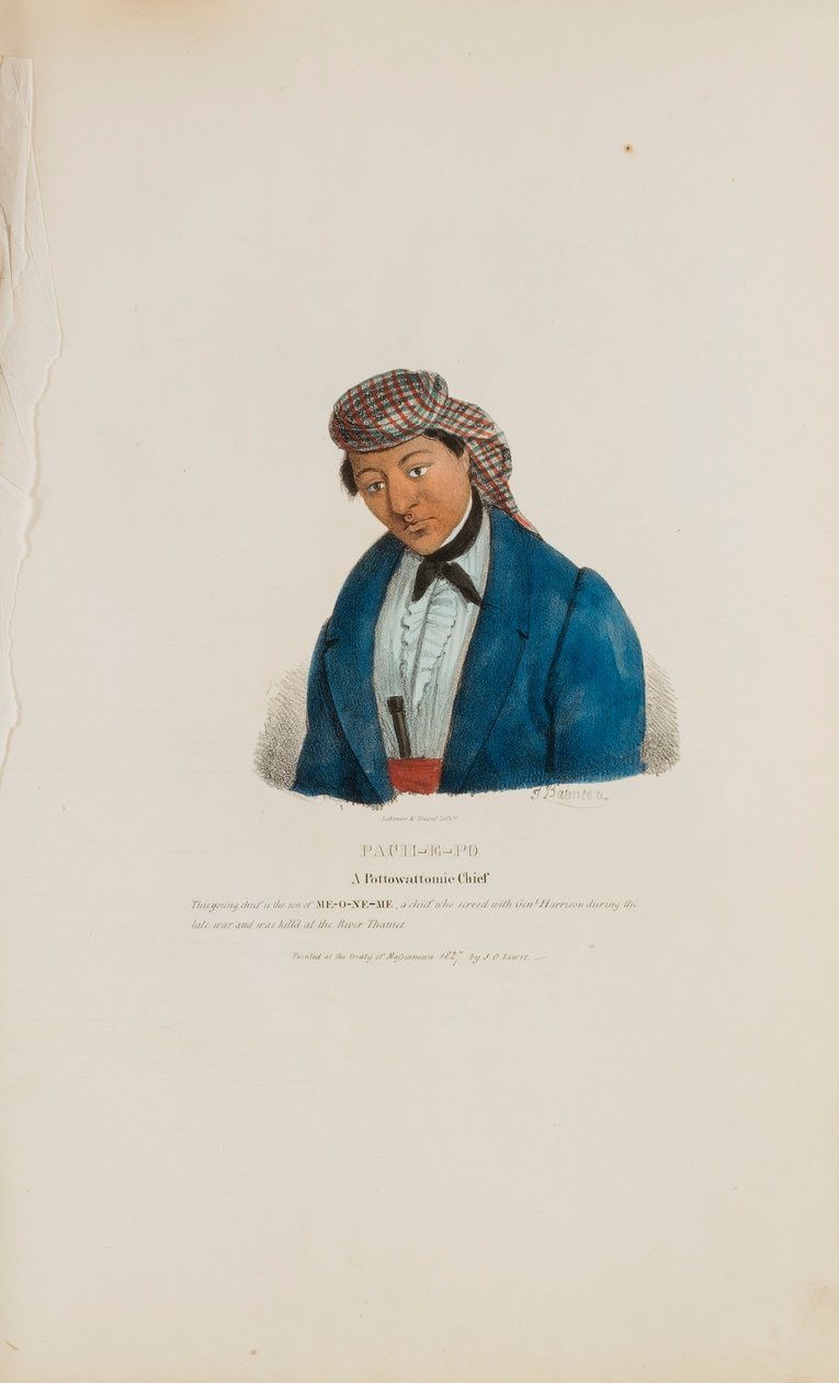 PACHE-E-PO; A Pottowattomie Chief, from The Aboriginal Portfolio by James Otto Lewis