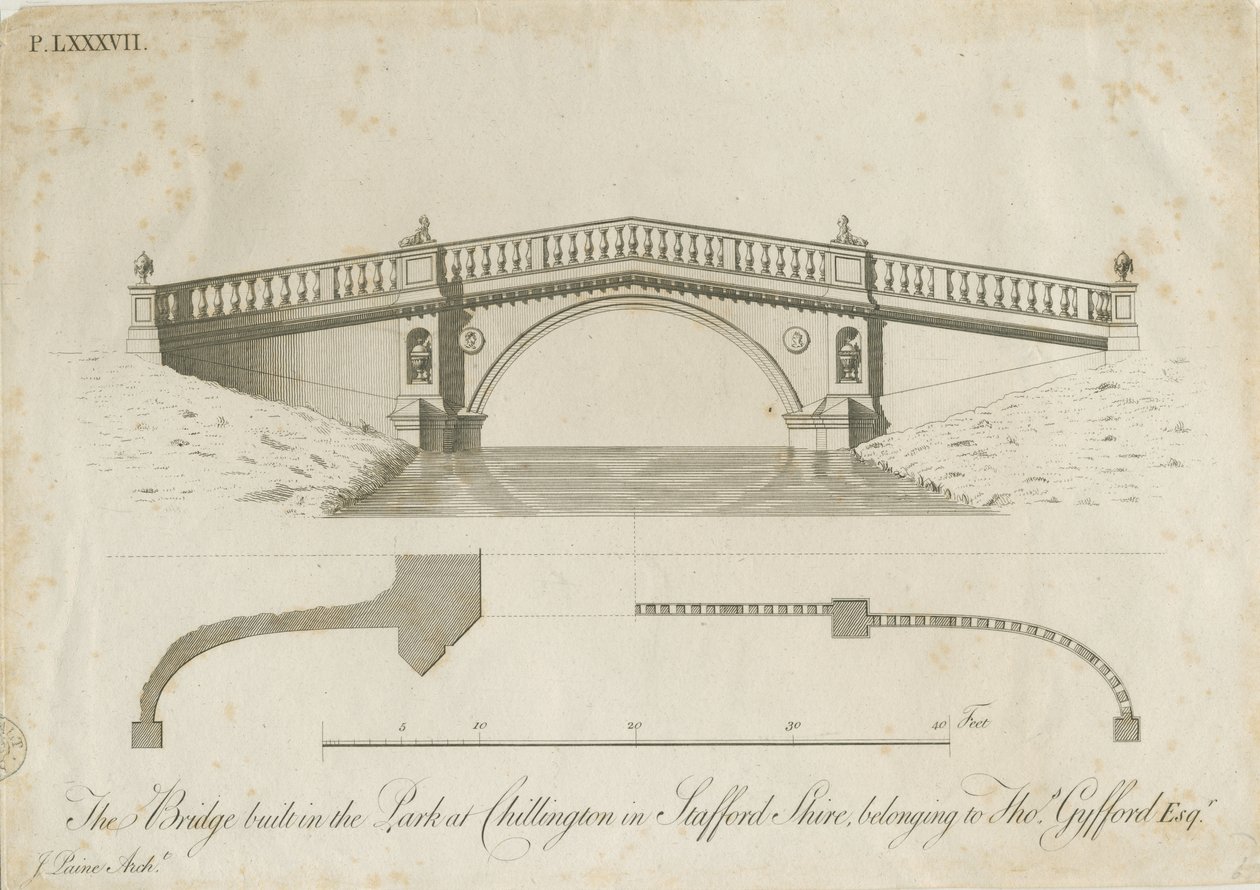 Chillington Park - Bridge: engraving, nd [c 1789] by James Paine