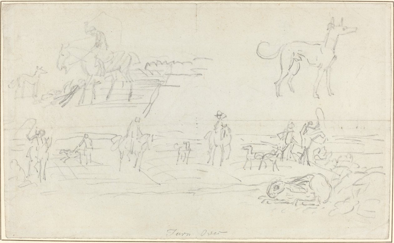 Huntsmen with Hounds and a Crouching Hare by James Seymour