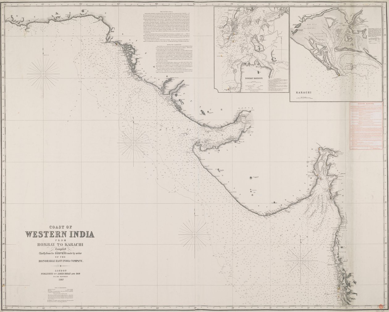 Coast of Western India from Bombay to Karachi compiled chiefly from the surveys made by order of the honorable East India Company by James & Son Imray