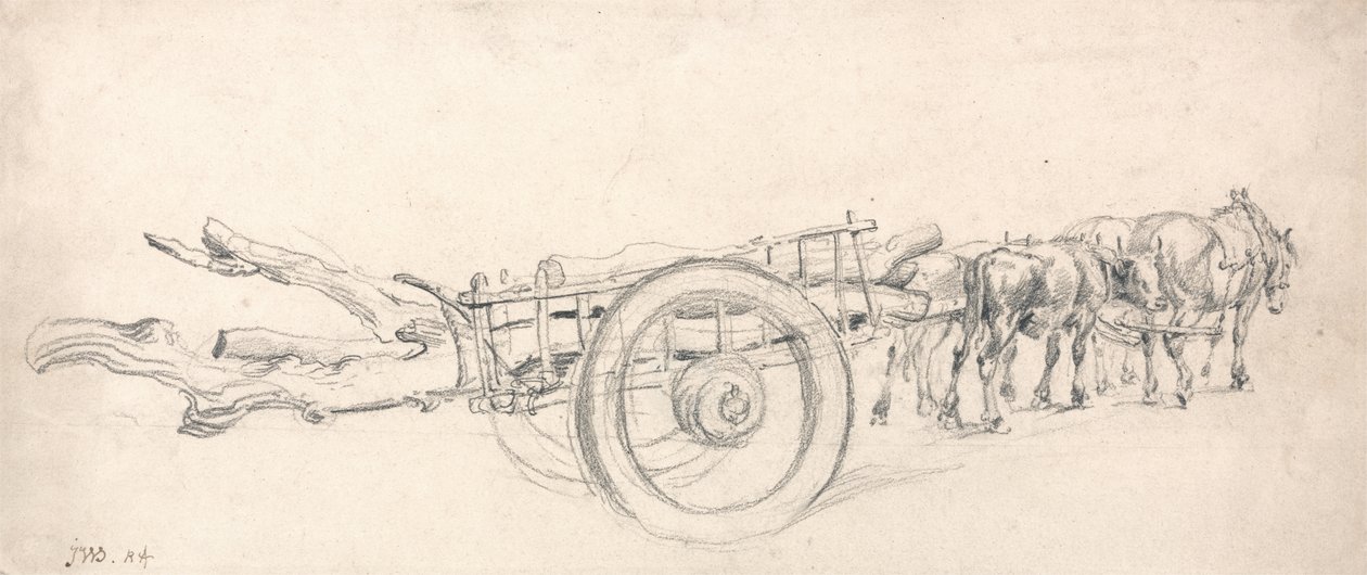 A Timber Cart Laden with Tree Trunks, Drawn by a Pair of Horses and a Pair of Oxen by James Ward